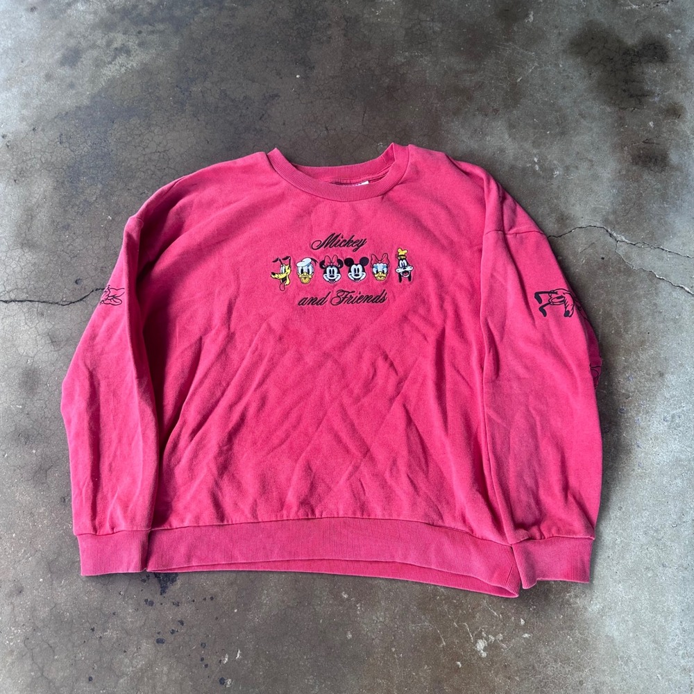 Disney Mickey and Friends Sweatshirt Womens L Red Excellent Embroidered Graphic